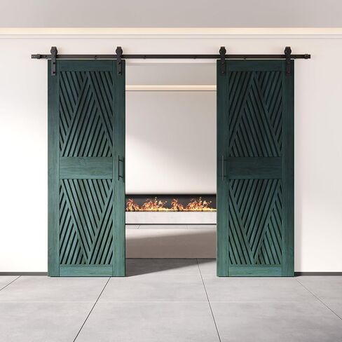 Homacer Royal Pine 36 in. x 84 in. Diamond Design Two Barn Door with Non-Bypass Installation Hardware Kit, 13ft Track, Interior use only in Saudi Arabia