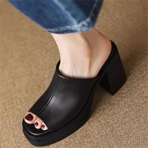 Women's Chunky Heel Thick Bottom Slippers Sandals New Fashion High Heels Wedding Party Dress Shoes in Saudi Arabia