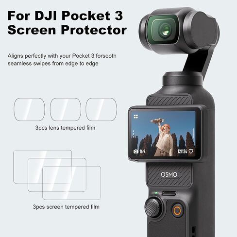 لواقي شاشة DJI Osmo Pocket 3، مضاد للخدش Ultra HD 9H زجاج مقسى 3 قطع واقي عدسة و3 قطع فيلم عرض LCD (جيب 3 SP 6 قطع) in Kuwait