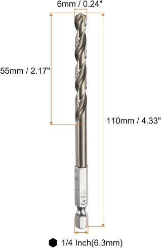 HARFINGTON 4pcs M35 High Speed Steel Cobalt Twist Drill Bit 6mm/0.24" Dia with Quick Change 1/4" Hex Shank Jobber Drill Bit for Metal, Steel, Copper, Aluminum, Zinc Alloy in Saudi Arabia