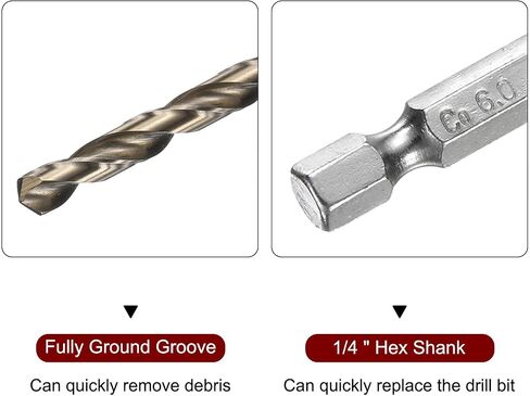 HARFINGTON 4pcs M35 High Speed Steel Cobalt Twist Drill Bit 6mm/0.24" Dia with Quick Change 1/4" Hex Shank Jobber Drill Bit for Metal, Steel, Copper, Aluminum, Zinc Alloy in Saudi Arabia