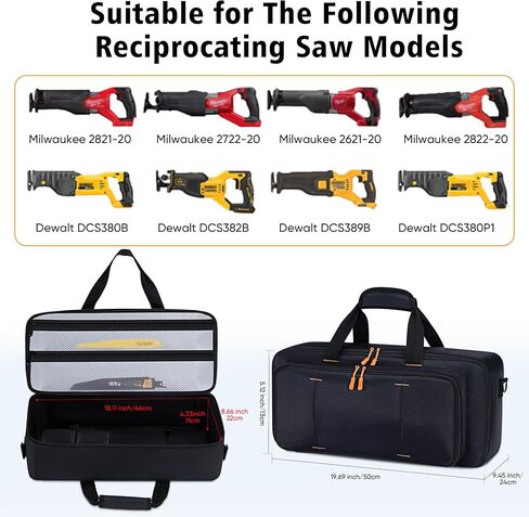 Reciprocating Saw Case Compatible with Dewalt Cordless Reciprocating Saw (DCS380B/DCS382B/ DCS389B/ DCS380P1) and Milwaukee Fuel Sawzall, Carrying Bag for Fuel Sawzall with Multiple Pockets in Saudi Arabia