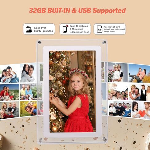 10.1-Inch Wi-Fi Digital Picture Frame with Frameo App - Acrylic Frame Design, 32GB Storage, IPS Touchscreen, Auto-Rotate, Easy Sharing via App (10.1-Acrylic) in Kuwait