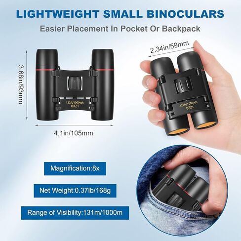 8x21 Binoculars Compact Adults and Kids with Upgraded Phone Adapter, Lightweight Foldable Binoculars, High Power Easy Focus Binocular for Bird Watching,Travel,Sightseeing in Saudi Arabia