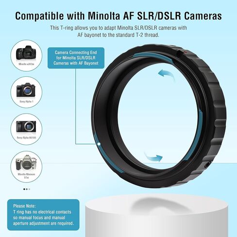 Astromania Metal T-Ring Adapter for Minolta DSLR/SLR - Bundle with - M48x0.75 (2" Filter) Female to M42*0.75 T / T2 Male Thread Telescope Adapter in Saudi Arabia