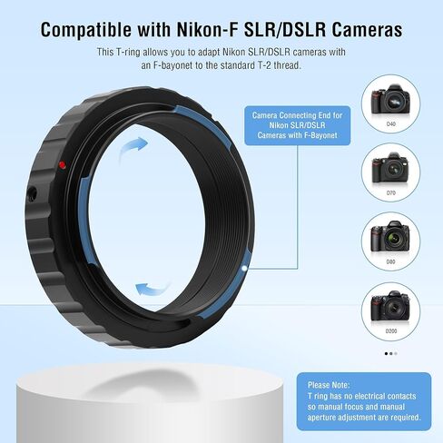Astromania Metal T-Ring Adapter for Nikon DSLR/SLR - Bundle with - 1.25 Inch Flip Mirror for Telescope in Saudi Arabia