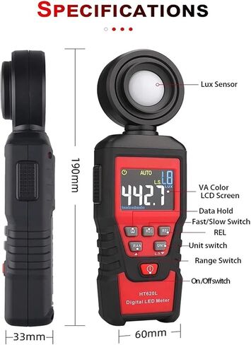 Digital Luxometer Illuminator LED Photometer Light Meter HT620 Handheld Luxmeter Lux Meter 100000LUX(HT620L Professional) in Saudi Arabia