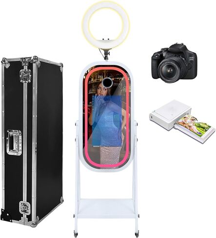 Mirror Photo Booth with Mini PC 21.5in Touch Screen Selfie DSLR Magic Photobooth Machine with Ring Light and Flight Case for Event Rental Wedding Party (Machine+Camera+Mini Printer) in Kuwait