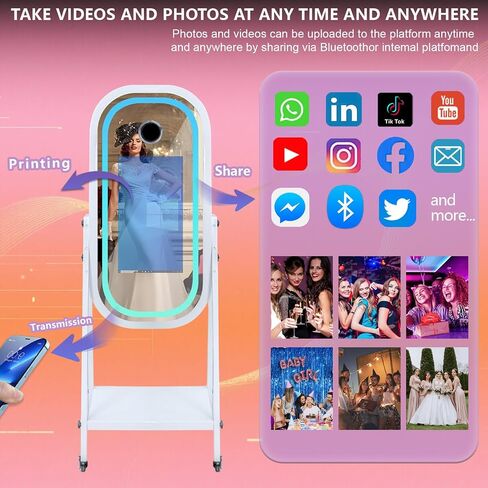 Mirror Photo Booth with Mini PC 21.5in Touch Screen Selfie DSLR Magic Photobooth Machine with Software RGB Light and Flight Case for Event Rental Wedding Party (Machine+Camera) in Kuwait