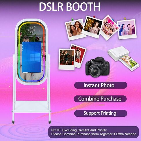 Mirror Photo Booth with Mini PC 21.5in Touch Screen Selfie DSLR Magic Photobooth Machine with Software RGB Light and Flight Case for Event Rental Wedding Party (Machine+Camera) in Kuwait