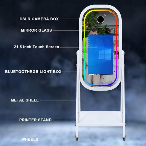 Mirror Photo Booth with Mini PC 21.5in Touch Screen Selfie DSLR Magic Photobooth Machine with Software RGB Light and Flight Case for Event Rental Wedding Party (Machine+Camera) in Kuwait