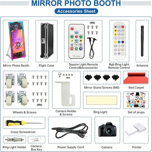 Magic Mirror Photo Booth,65'' Mirror Photo Booth with Camera and Printer, 32'' Interactive Touch Screen,Built-in Mini PC with Instant Print, Professional Photography for Partie(Black, 65-32in) in Kuwait
