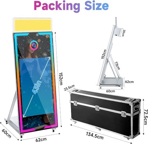 Magic Mirror Photo Booth,65'' Mirror Photo Booth with Camera and Printer, 32'' Interactive Touch Screen,Built-in Mini PC with Instant Print, Professional Photography for Partie(Black, 65-32in) in Kuwait