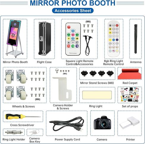 Magic Mirror Photo Booth,65'' Mirror Photo Booth with Camera and Printer, 32'' Interactive Touch Screen,Built-in Mini PC with Instant Print, Professional Photography for Partie(Black, 65-32in) in Kuwait