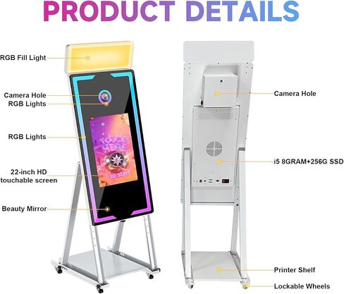 Magic Mirror Photo Booth,65'' Mirror Photo Booth with Camera and Printer, 32'' Interactive Touch Screen,Built-in Mini PC with Instant Print, Professional Photography for Partie(Black, 65-32in) in Kuwait
