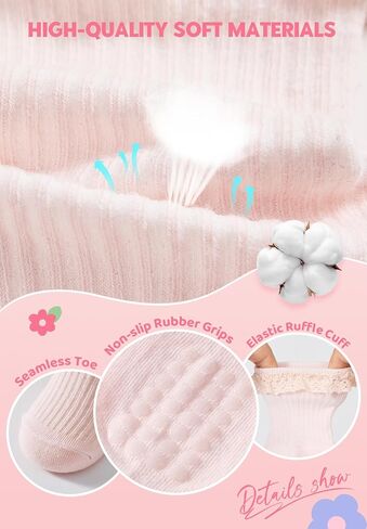 Zando Toddler Girls Non-Slip Ruffle Socks with Grippers Soft Cotton Seamless Ankle Socks for Baby Girls 0-5T in Saudi Arabia