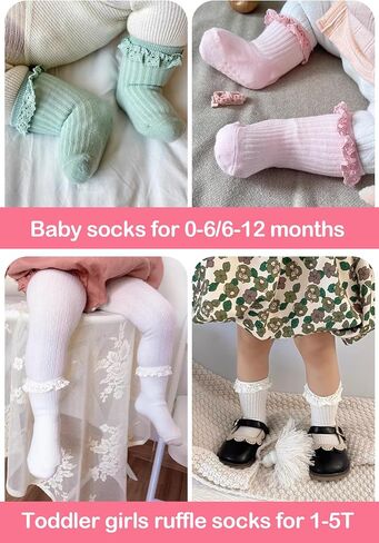 Zando Toddler Girls Non-Slip Ruffle Socks with Grippers Soft Cotton Seamless Ankle Socks for Baby Girls 0-5T in Saudi Arabia