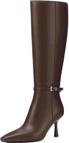 Knee High Boots Women, Faux Leather Pointed Toe Stiletto & Low Heel with Side Zipper, Sophisticated Tall Boots for Fall Winter Office, Dresses & Parties in Kuwait