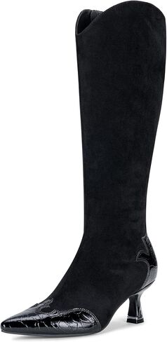 Vepose Women's Knee High Boots, Tall Dress Fashion Pointed Toe Kitten Low Heel Boots with Side Zipper in Saudi Arabia