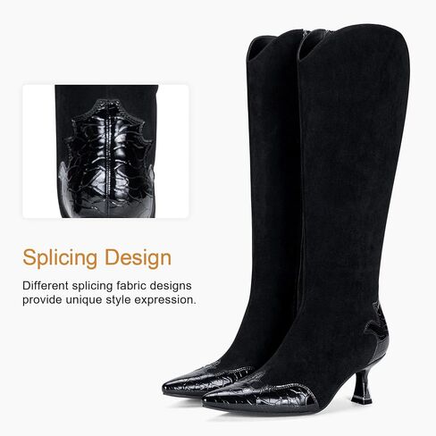 Vepose Women's Knee High Boots, Tall Dress Fashion Pointed Toe Kitten Low Heel Boots with Side Zipper in Saudi Arabia