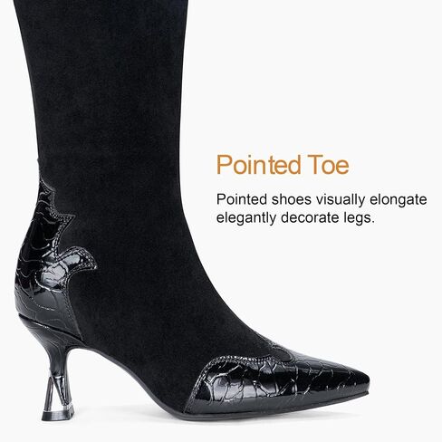Vepose Women's Knee High Boots, Tall Dress Fashion Pointed Toe Kitten Low Heel Boots with Side Zipper in Saudi Arabia