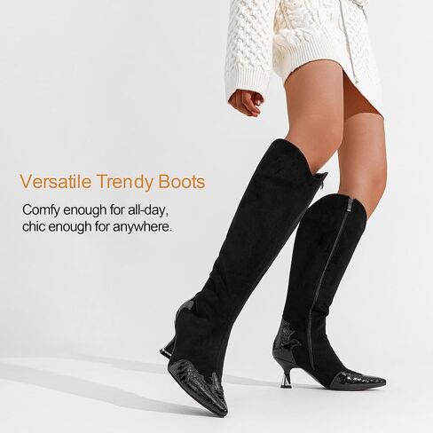 Vepose Women's Knee High Boots, Tall Dress Fashion Pointed Toe Kitten Low Heel Boots with Side Zipper in Saudi Arabia