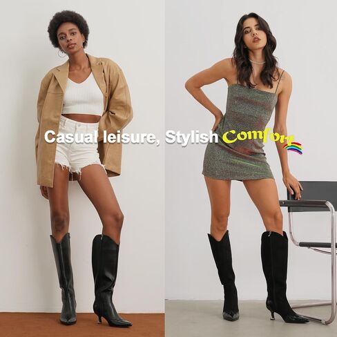 Vepose Women's Knee High Boots, Tall Dress Fashion Pointed Toe Kitten Low Heel Boots with Side Zipper in Saudi Arabia