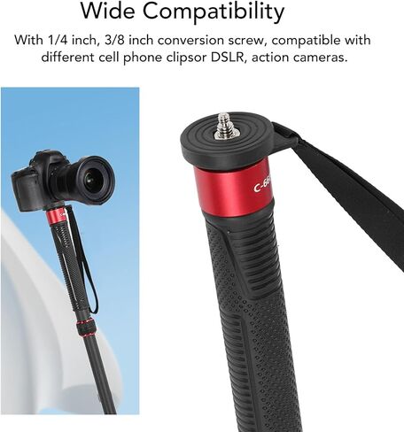 Camera Monopod, 6 Section Extendable Carbon Fiber Monopod, Portable Travel Monopod with Walking Stick Head 1/4 Inch 3/8 Inch Conversion Screw for DSLR Action Camera in Saudi Arabia