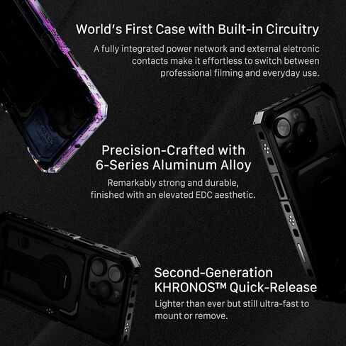 مجموعة Tilta Khronos المحمولة المتوافقة مع iPhone 16 Pro Max – أسود | ملحقات صناعة الأفلام المتنقلة | قفص كاميرا الهاتف وجهاز الفيديو | مرشحات 0.6 + 1.2 ND | مقبض التركيز | تك-IP16-PMA-B in Saudi Arabia
