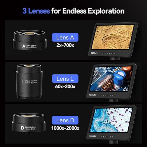 TOMLOV DM602 Flex Digital Soldering Microscope 2000x+TOMLOV TriL107 3-Lens Digital Microscope in Saudi Arabia