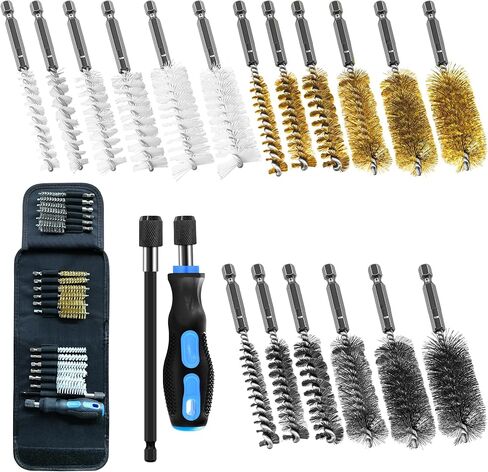 18Pcs Wire Brush Drill Attachments, Nylon, Brass, Stainless Steel Wire Brush Bore Cleaning Brush Set for Power Drill Impact Driver,Abrasive Drill Wire Brush with 1/4" Hex Shank and Tool Bag in Saudi Arabia