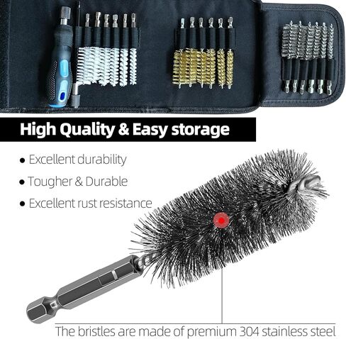 18Pcs Wire Brush Drill Attachments, Nylon, Brass, Stainless Steel Wire Brush Bore Cleaning Brush Set for Power Drill Impact Driver,Abrasive Drill Wire Brush with 1/4" Hex Shank and Tool Bag in Saudi Arabia