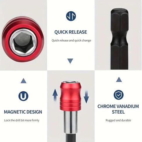3 قطع تمديد لقمة المثقاب، حامل لقمة مفك مغناطيسي سريع الفك، مجموعة لقمة مفك الصدمات، محول تشاك مقبس البار، حامل لقمة مغناطيسية بقوة 1/4 بوصة لثقب البراغي والصواميل in Kuwait