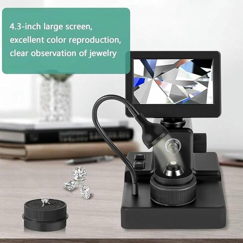 4.3Inch LCD Digital Microscope, Digital Diamond Girdle Viewer, 50-1000X Magnification, Biological Microscope Kit, Accurate Identification in Kuwait