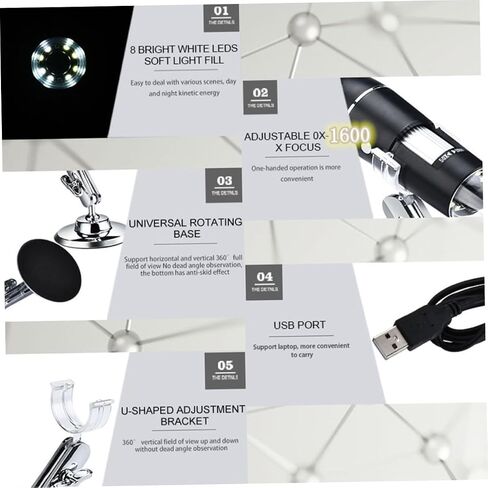 مجهر USB عالي الدقة ومكبر رقمي مع ضوء LED مجهر منزلي محمول لفحص الأشياء الصغيرة متوافق مع أجهزة الكمبيوتر وصيانة الإلكترونيات in Saudi Arabia