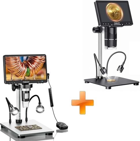 مجهر رقمي TOMLOV DM9 مقاس 7 بوصات: مكبر مجهر للعملات المعدنية 1080P 1200X، مجاهر لحام LCD فائقة الدقة بدقة 12 ميجابكسل للبالغين، عرض الكمبيوتر الشخصي، 32 جيجابايت + مجهر رقمي ثلاثي العدسات TOMLOV TriL107 in Saudi Arabia