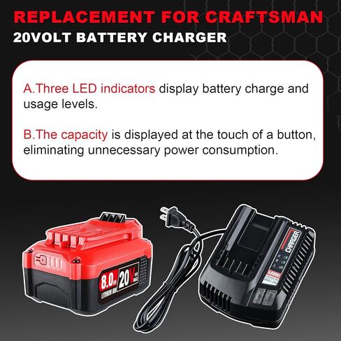 8.0Ah 2Pack Lithium Compatible with Craftsman 20V Cordless Power Tools Replacement for Craftsman 20V Battery in Saudi Arabia
