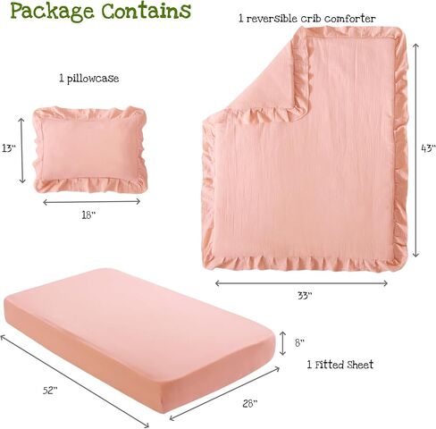 طقم سرير أطفال مكون من 3 قطع من قطن الموسلين للفتيات والأولاد، طقم لحاف سرير ناعم للغاية يسمح بالتهوية مع لحاف سرير بديل مكشكش لطيف، ملاءة جاهزة، كيس وسادة، مناسب لجميع المواسم (بيج) in Kuwait