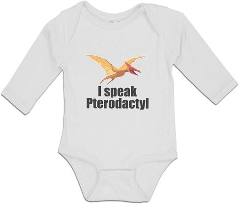 Baby Long Sleeve Bodysuit Humor I Speak Pterodactyl Dinosaur Flying Jurassic Animal Boy & Girl Clothes Cotton Baby Clothes White 18 Months in Saudi Arabia