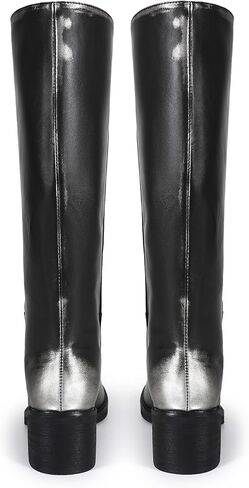 Women's Knee High Square Toe Boots Chunky Block Heel Wide Calf Tall Boot Casual Comfortable Low Heel Pull on Long Boots in Saudi Arabia
