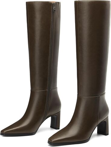SHOWFOREST Women's Knee High Boots Chunky Heel Square Toe Side Zipper Tall Boots Comfortable Fall Winter Boots Casual Dressy 2.5 Inch in Saudi Arabia
