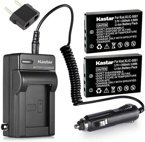 Kastar Charger and 2 Pack Battery for Kodak KLIC-5001 KLIC5001 and Kodak EasyShare DX6490 DX7440 Zoom DX7590 Zoom DX7630 DX7790, EasyShare P712 P850 P880, EasyShare Z730 Zoom Z760 Zoom Z7590 Zoom in Saudi Arabia