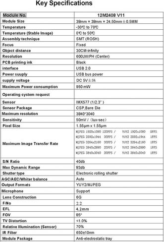 وحدة كاميرا USB تتميز بمستشعر IMX577 لصور 4K بدقة 3840 × 3040 بمعدل 30 إطارًا في الثانية مع خيار التركيز التلقائي للميكروفون الرقمي in Kuwait