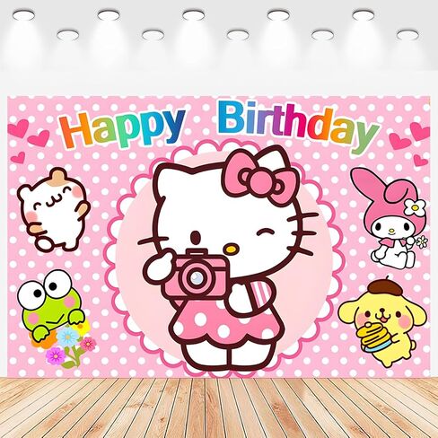 Cartoon Birthday Decorations, Cute Pink Cat Backdrop, Banner Shoot Photo Backgrounds Props, Birthday Party Supplies for Girls (5x3ft) in Saudi Arabia