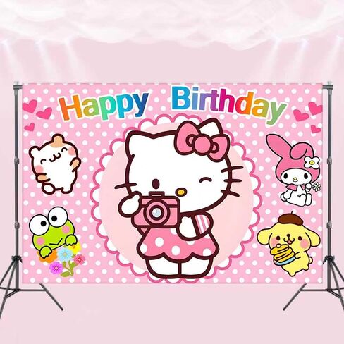 Cartoon Birthday Decorations, Cute Pink Cat Backdrop, Banner Shoot Photo Backgrounds Props, Birthday Party Supplies for Girls (5x3ft) in Saudi Arabia