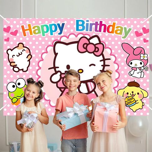 Cartoon Birthday Decorations, Cute Pink Cat Backdrop, Banner Shoot Photo Backgrounds Props, Birthday Party Supplies for Girls (5x3ft) in Saudi Arabia
