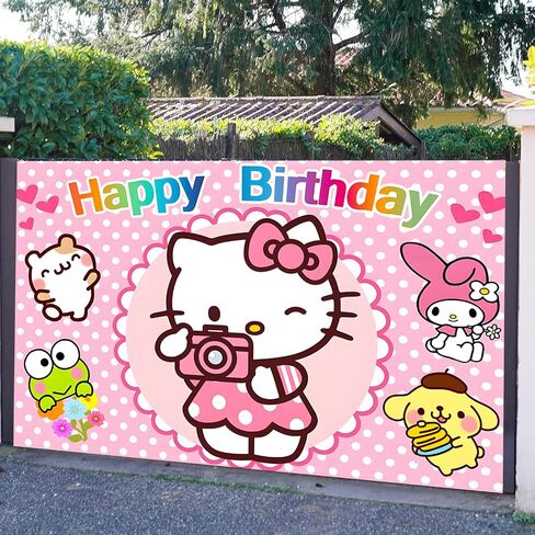 Cartoon Birthday Decorations, Cute Pink Cat Backdrop, Banner Shoot Photo Backgrounds Props, Birthday Party Supplies for Girls (5x3ft) in Saudi Arabia