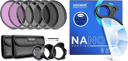 طقم مرشح عدسة ND مقاس 43 مم من NEEWER (الأشعة فوق البنفسجية، CPL، FLD، ND2، ND4، ND8، غطاء العدسة وغطاء العدسة) وفلتر عدسة منشورية نصف قمر محمول باليد مقاس 79 مم مع قبضة يد in Kuwait