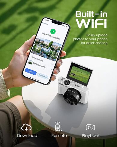 5K Digital Camera for Photography - 75MP Autofocus Vlogging Camera with 64GB SD Card, WiFi, 18X Zoom 3" 180° Flip Screen Compact Travel Camera with 2 Batteries for Teens and Beginner in Kuwait