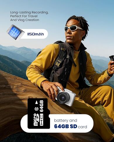 5K Digital Camera for Photography - 75MP Autofocus Vlogging Camera with 64GB SD Card, WiFi, 18X Zoom 3" 180° Flip Screen Compact Travel Camera with 2 Batteries for Teens and Beginner in Kuwait